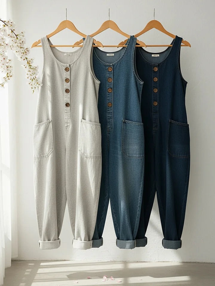 Women's Sleeveless Cotton Denim Look Jumpsuit