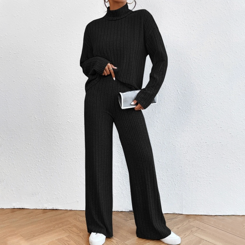 Women's Comfortable Two-Piece Knit Set with Ribbing