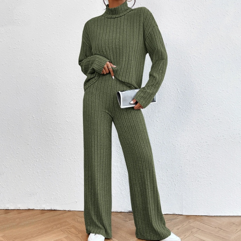 Women's Comfortable Two-Piece Knit Set with Ribbing