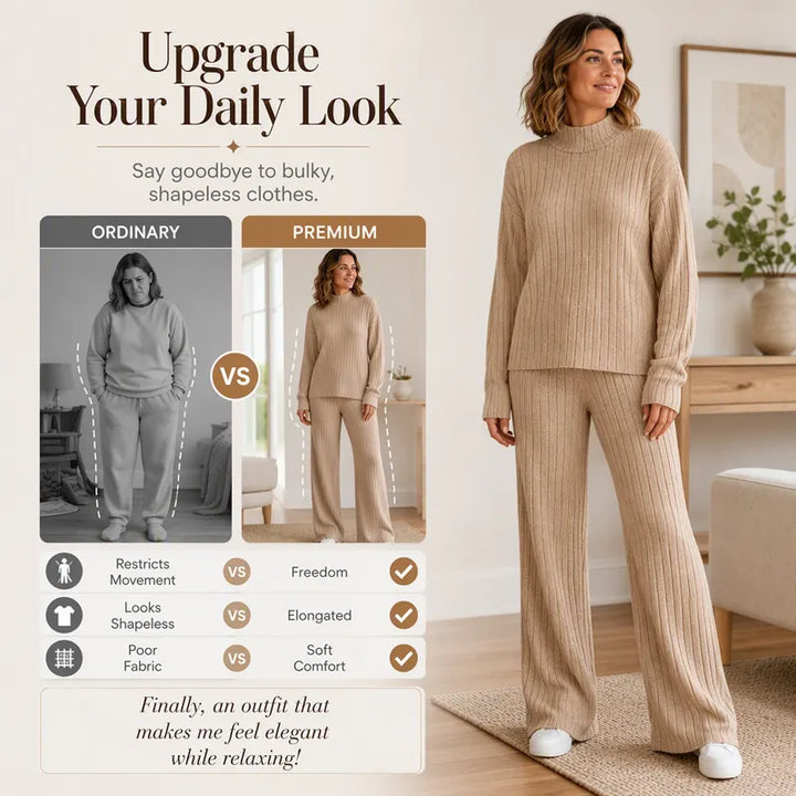 Women's Comfortable Two-Piece Knit Set with Ribbing