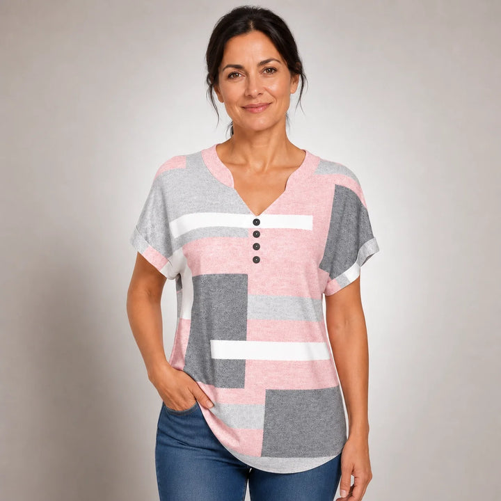 Macarena™ | Color Block Blouse with V-Neck