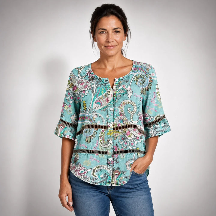 Consuelo™ | Vintage Shirt with Paisley Print and Three-Quarter Sleeves