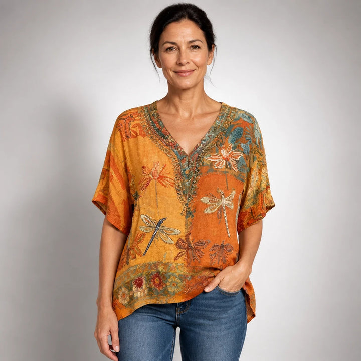 Adriana™ | Vintage Blouse with Dragonfly Print