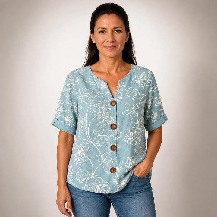 Rosalía™ | Vintage Floral Blouse with Buttons and Three-Quarter Sleeves