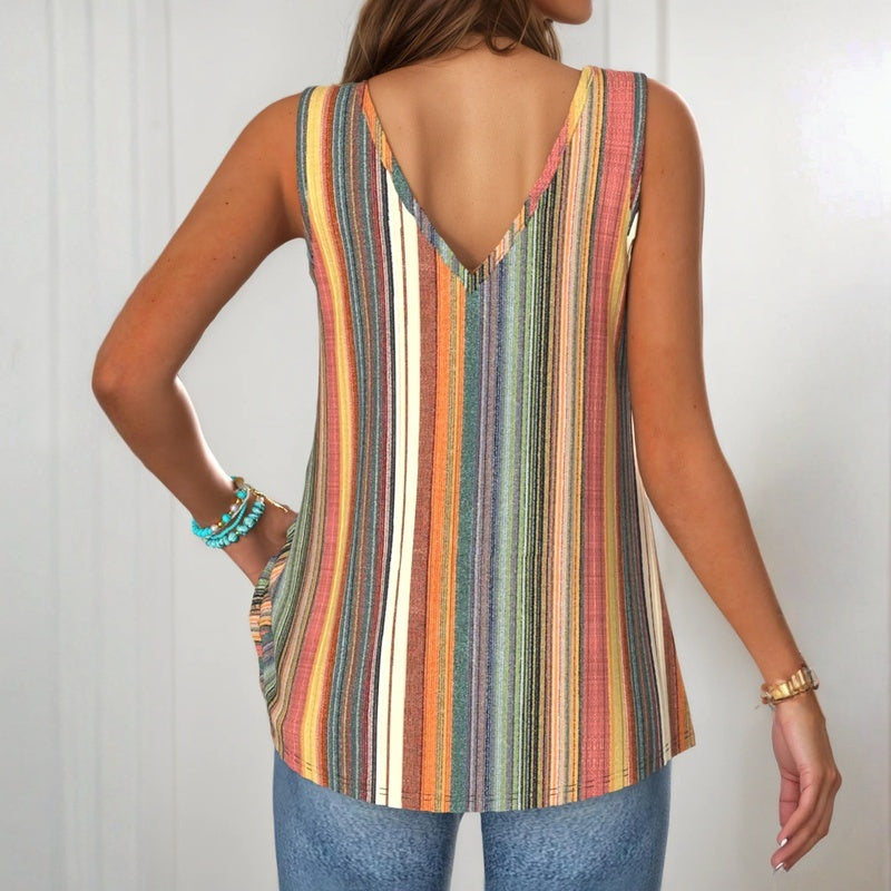 Verónica™ | Striped Color Tank Top with Buttons