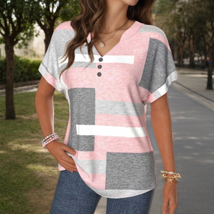 Macarena™ | Color Block Blouse with V-Neck