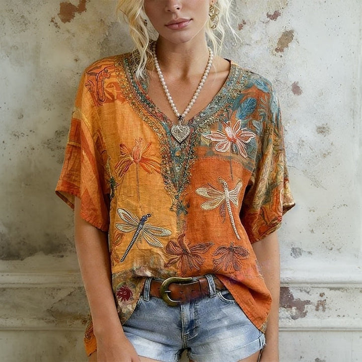 Adriana™ | Vintage Blouse with Dragonfly Print