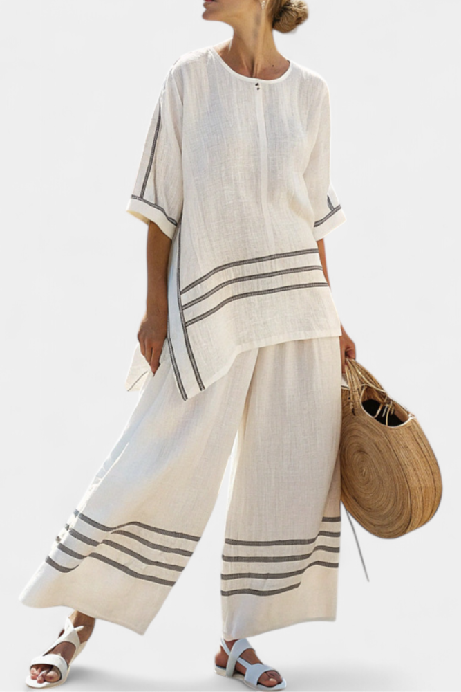 Wynric | Sophisticated Striped Asymmetrical Top & Bold Pants