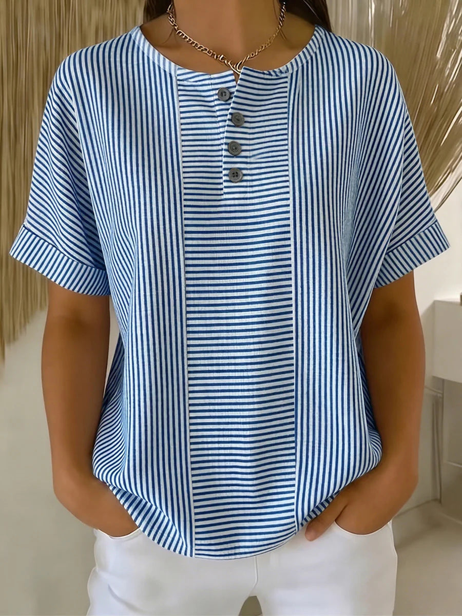 STRIPED BUTTON-UP BLOUSE FOR WOMEN