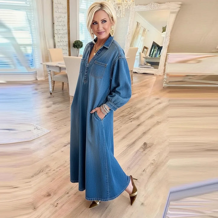 Long Sleeve Denim Maxi Dress