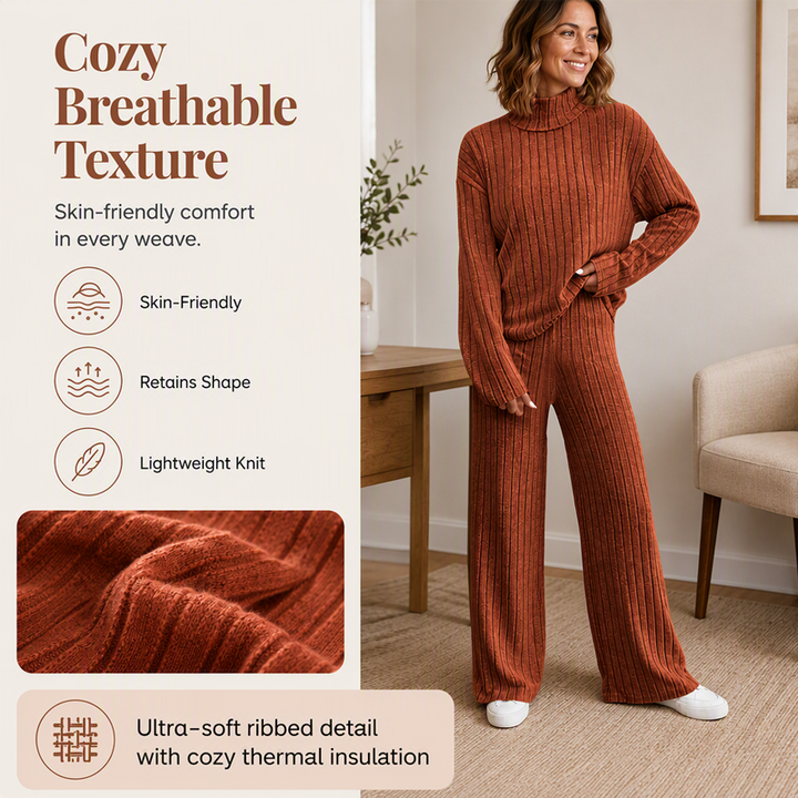 Women's Comfortable Two-Piece Knit Set with Ribbing
