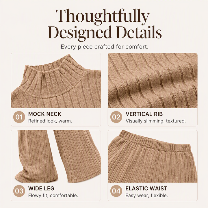 Women's Comfortable Two-Piece Knit Set with Ribbing