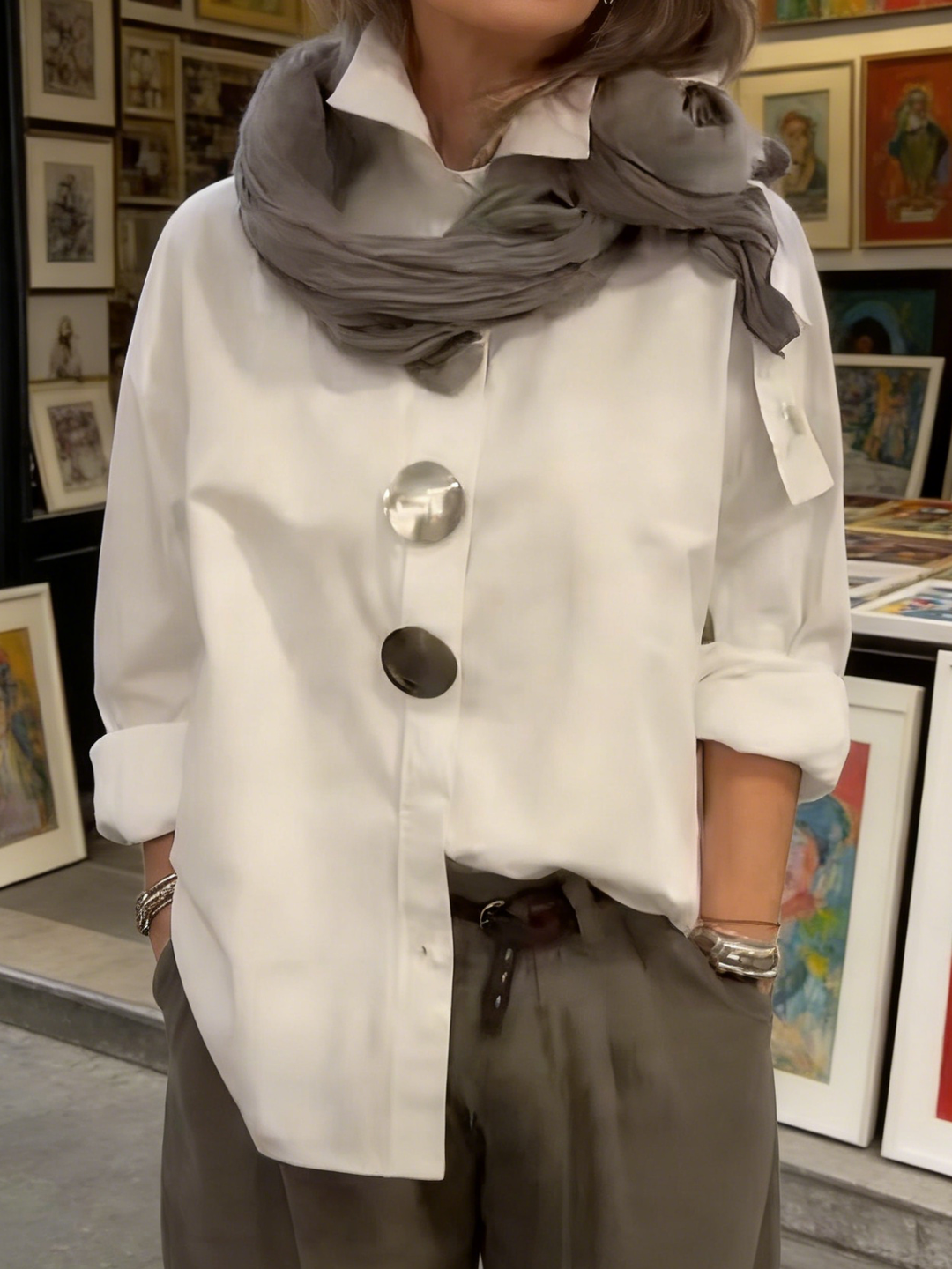Rosalind | Officer Collar Blouse with Statement Buttons