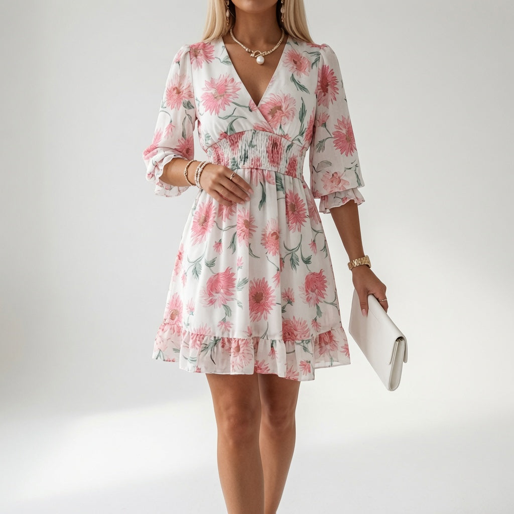 Églantine™ — Mini Floral Dress with Smocked Waist