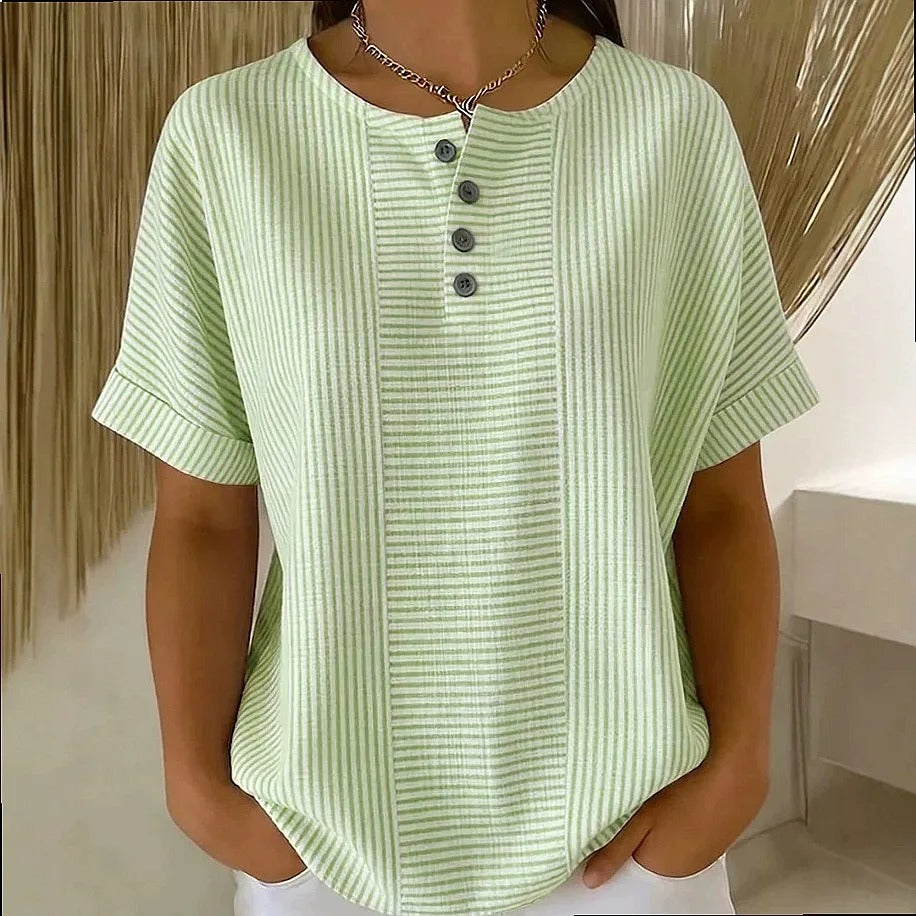 STRIPED BUTTON-UP BLOUSE FOR WOMEN