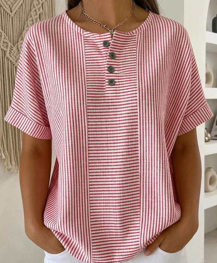 STRIPED BUTTON-UP BLOUSE FOR WOMEN