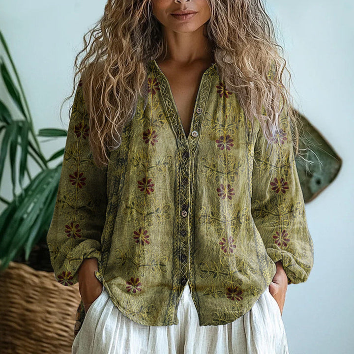 Petra™ | Women's Embroidered V-Neck Long Sleeve Blouse