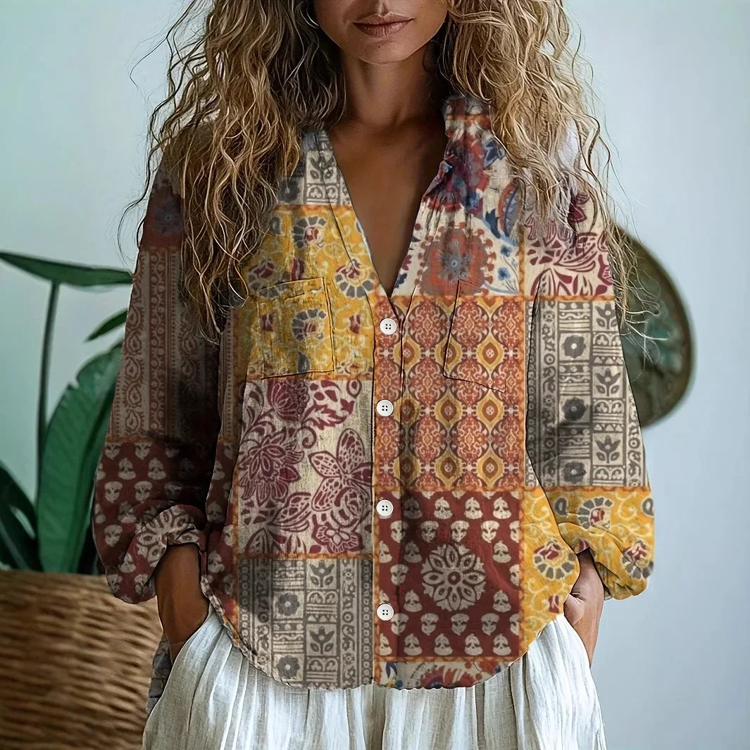 Petra™ | Women's Embroidered V-Neck Long Sleeve Blouse
